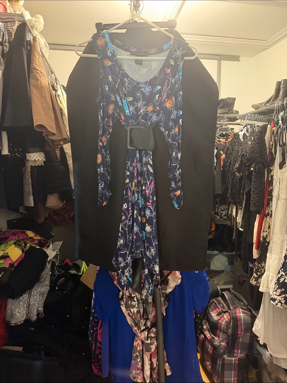 Grace Elements Navy Floral Asymmetrical Dress (belt not included)